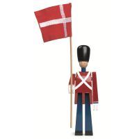 Fanebærer med tekstilflag og med skilderhus, h. 22 cm.