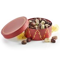 Rund Hatteæske -  Luksus chokolade 1000g_motiv: rød juletræ 2060-2337