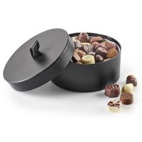 Rund Hatteæske -  Luksus chokolade 1000g_motiv: sort 2060-2354