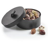 Rund Hatteæske -  Luksus chokolade 500g_motiv: Sort 2060-2331