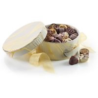 Rund Hatteæske -  Luksus chokolade 500g_motiv: Creme Guld Bølge 2060-2208